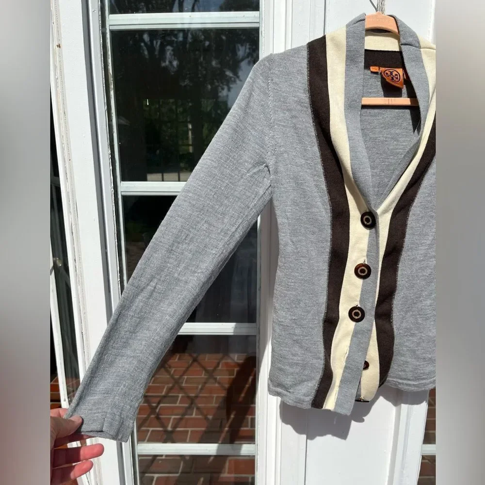 Tory Burch Caz Striped Cardigan Sweater